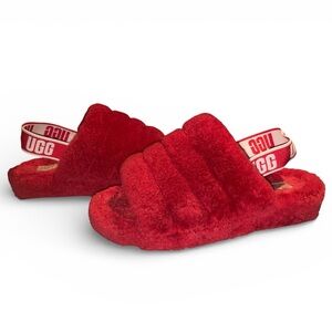 UGG Red Fluff Yeah Slide Sandals with Logo Strap